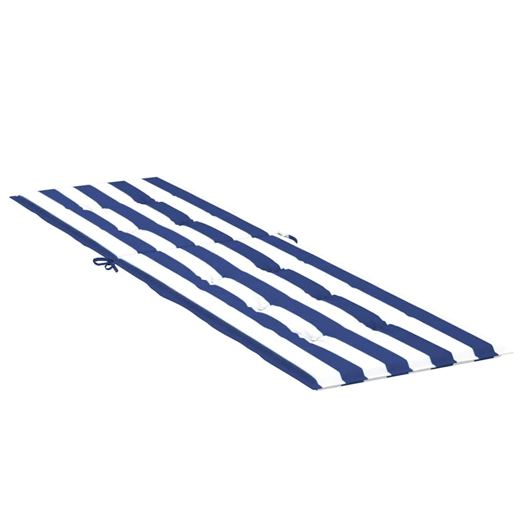 Blue and white striped Oxford fabric deck chair cushion with ties and foam padding