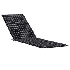 Black check patterned cushion for deck chair with ties, made of Oxford fabric.