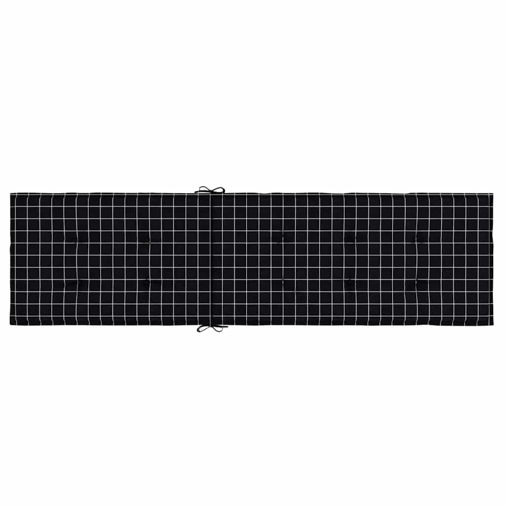 Black checkered deck chair cushion with ties made of Oxford fabric