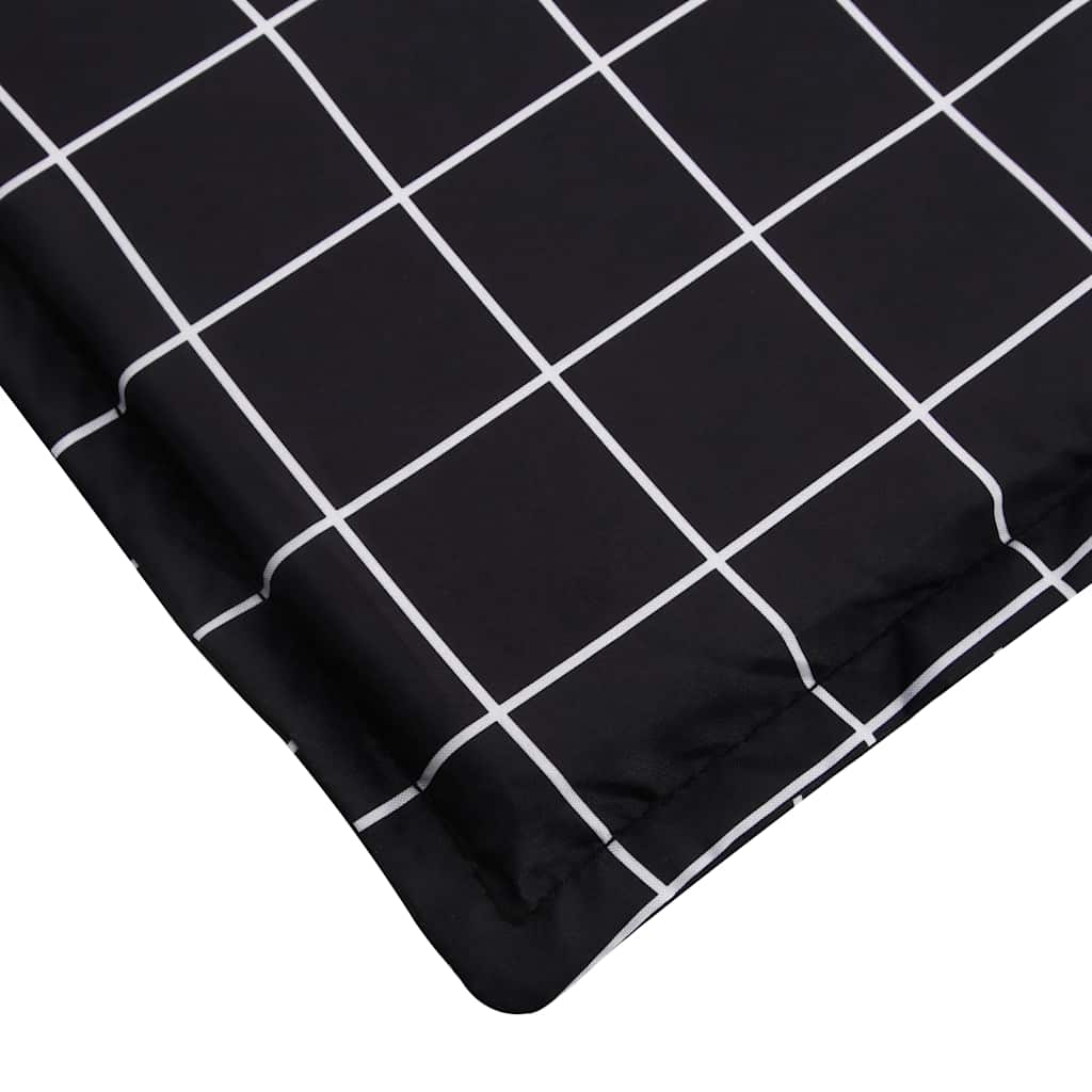 Black check Oxford fabric deck chair cushion with non-slip straps.