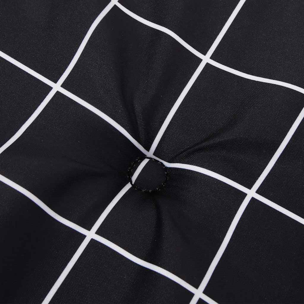 Black check Oxford fabric deck chair cushion with tufted center.