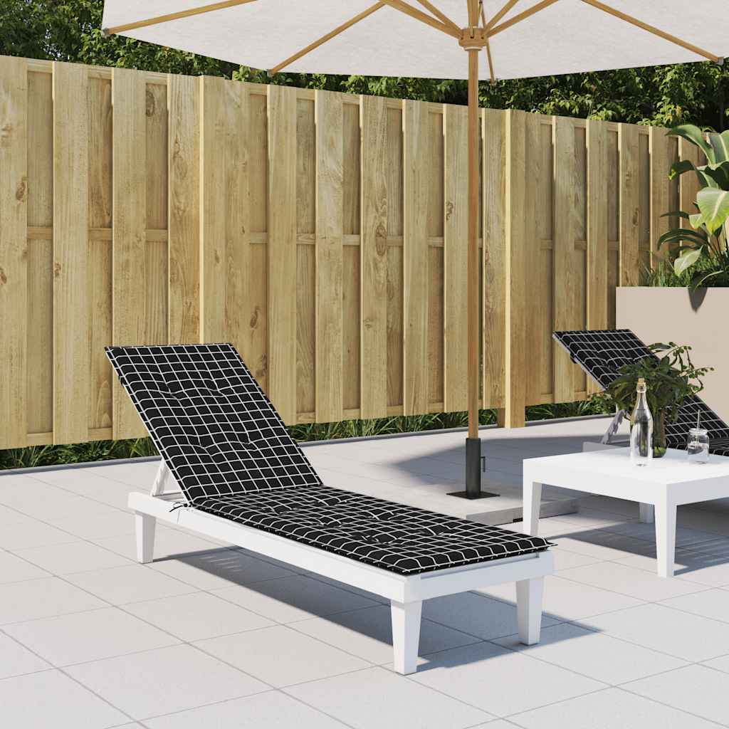 Black check Oxford fabric cushion for deck chair, with non-slip straps.