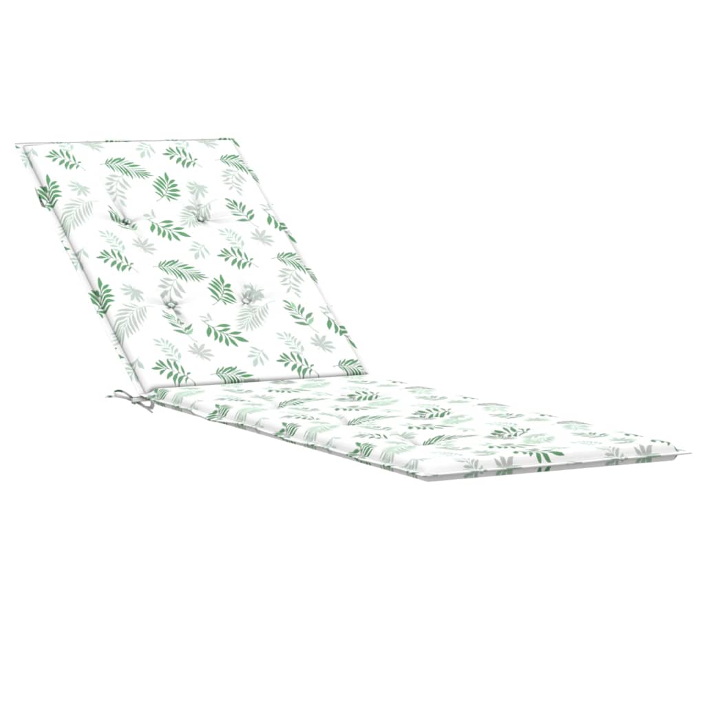 Leaf-patterned Oxford fabric cushion for Bostome deck chair, white with green leaves.