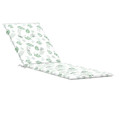 Leaf-patterned Oxford fabric cushion for Bostome deck chair, white with green leaves.