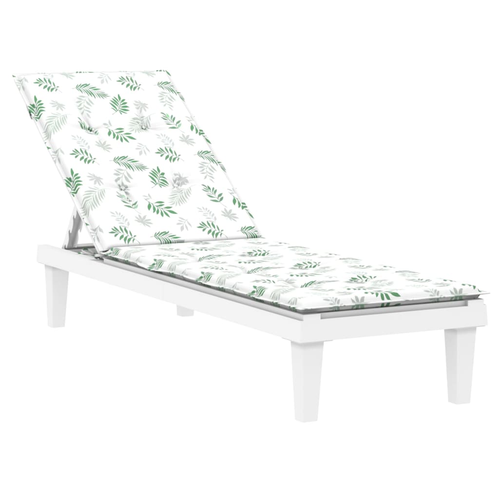 White deck chair cushion with green leaf pattern on Oxford fabric and foam padding.