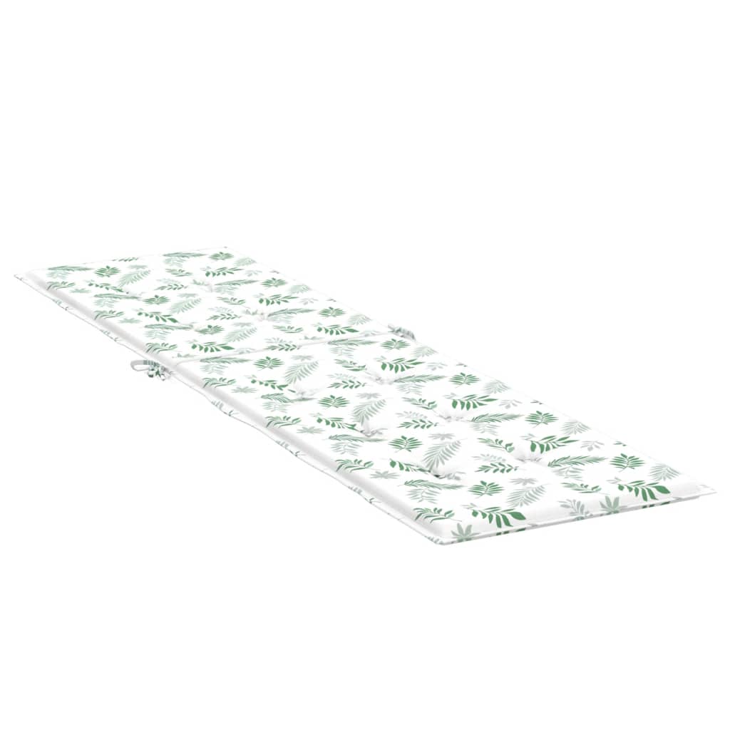 Leaf-patterned Oxford fabric deck chair cushion in green and white, rectangular shape.