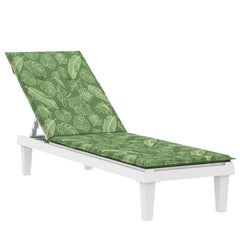White deck chair with green leaf pattern cushion made of Oxford fabric
