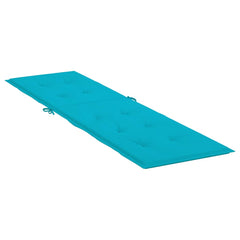 Turquoise Oxford fabric deck chair cushion with tufted design and ties for securing.