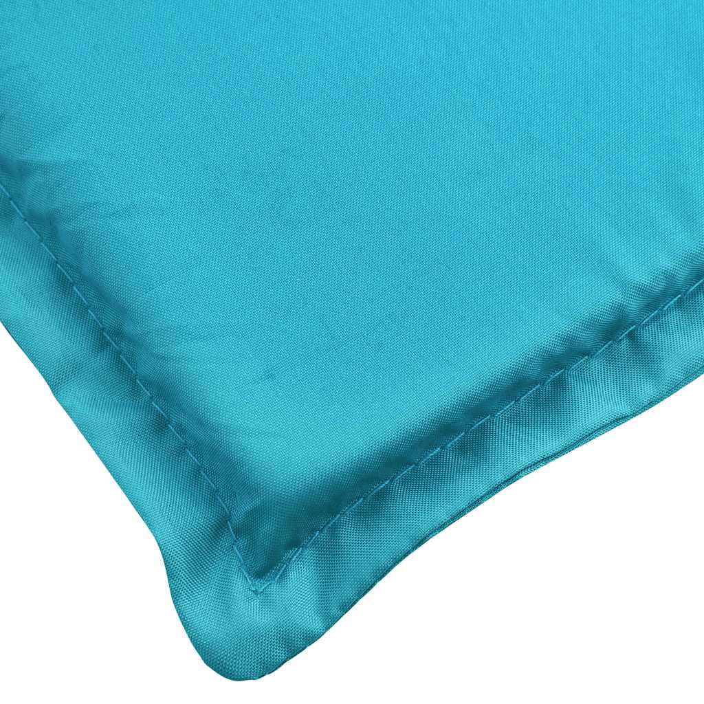 Turquoise water-resistant Oxford fabric deck chair cushion with stitched edges.
