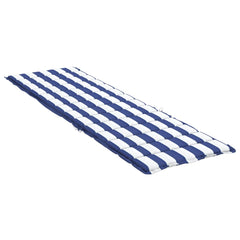 Blue and white striped sun lounger cushion made of Oxford fabric with straps for securing.
