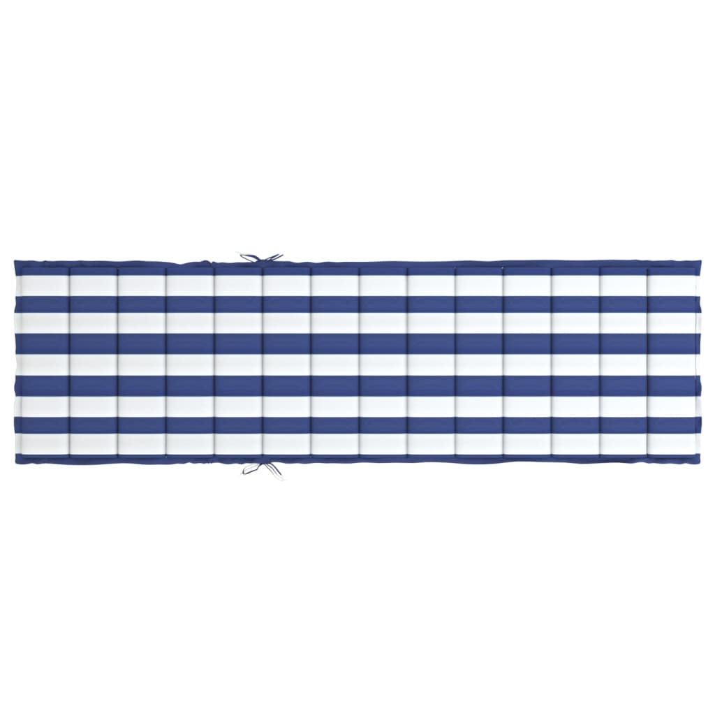 Blue and white striped sun lounger cushion made from Oxford fabric.