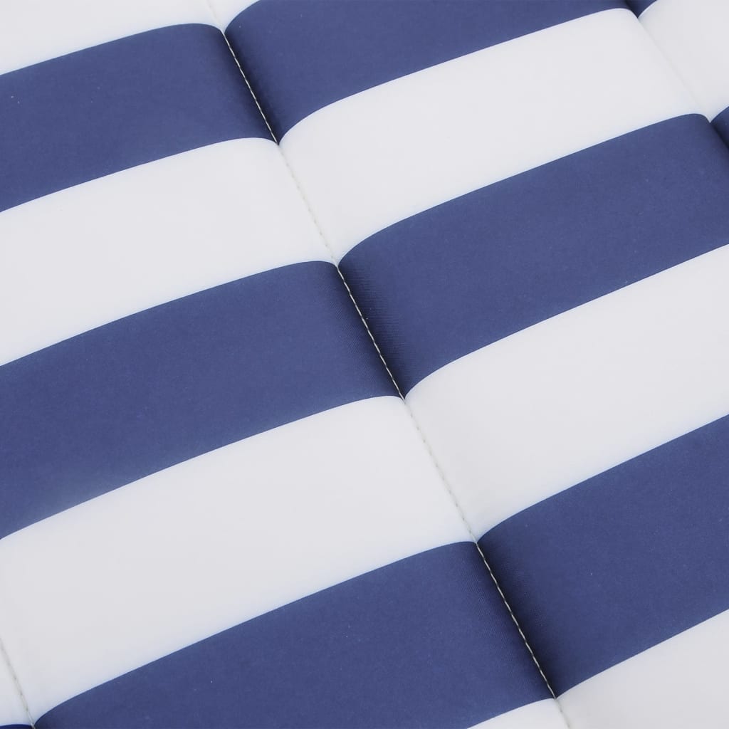 Blue and white striped sun lounger cushion made of water-resistant Oxford fabric