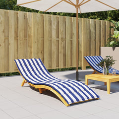 Blue and white striped sun lounger cushion made of durable Oxford fabric with straps.