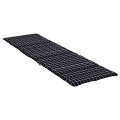 Black check Oxford fabric sun lounger cushion with straps.
