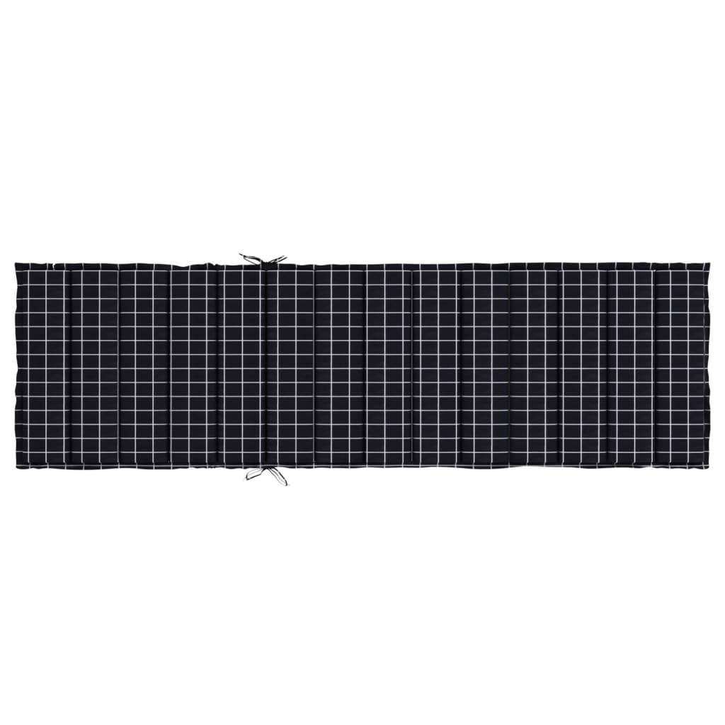Black check Oxford fabric sun lounger cushion with straps.