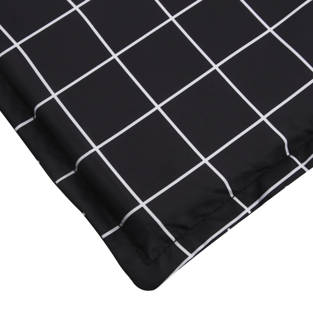 Black checkered sun lounger cushion made of durable Oxford fabric with stitched edges.