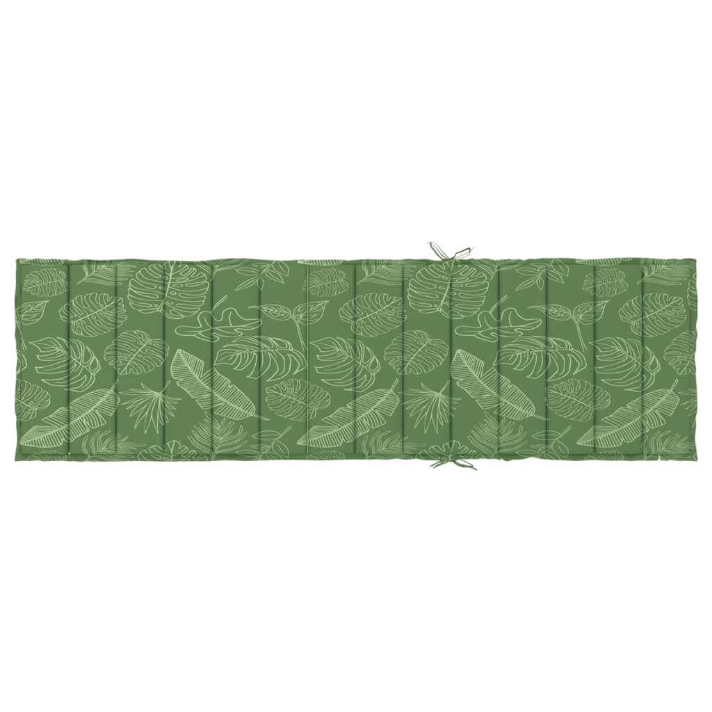Green leaf-patterned water-resistant Oxford fabric sun lounger cushion with ties.