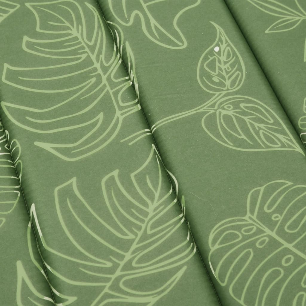 Green sun lounger cushion with leaf pattern, water-resistant Oxford fabric, and foam filling.