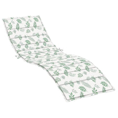 White sun lounger cushion with green leaf pattern on Oxford fabric, folded for display.