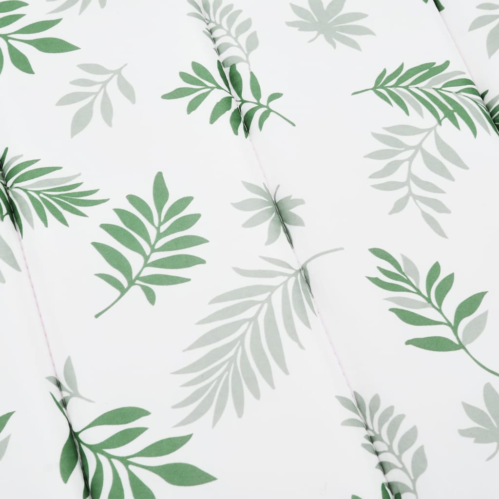 Sun lounger cushion with green leaf pattern on white Oxford fabric, water-resistant and durable.
