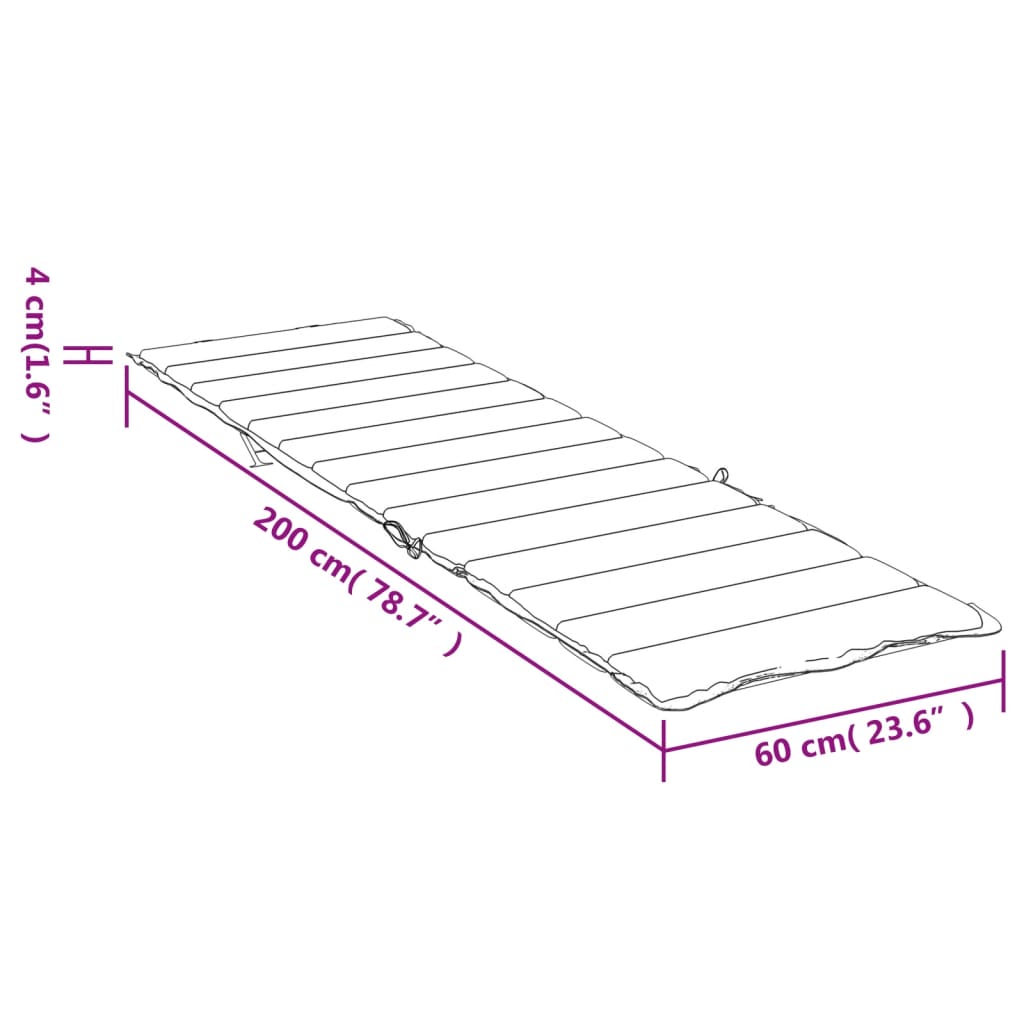 Leaf pattern Oxford fabric sun lounger cushion, 200 cm long and 60 cm wide.