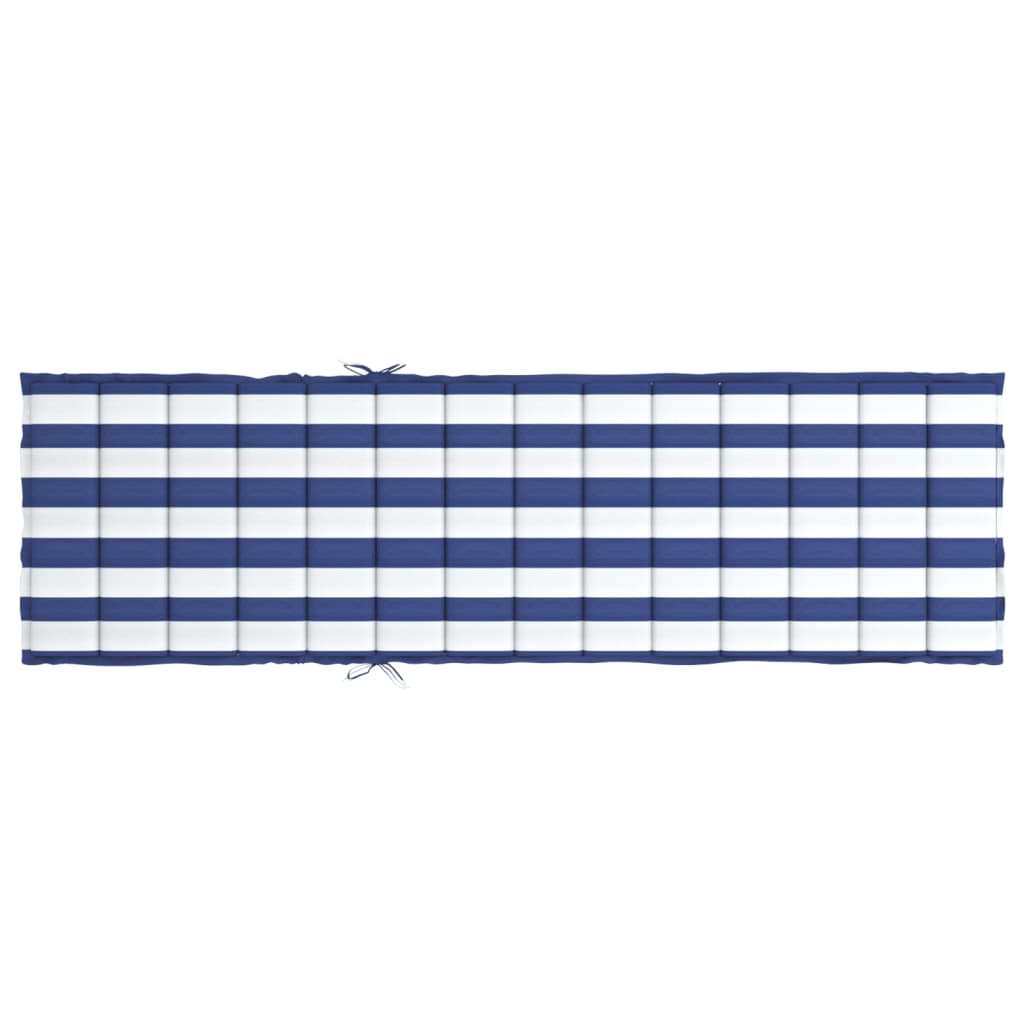 Blue and white striped Oxford fabric sun lounger cushion with secure straps.