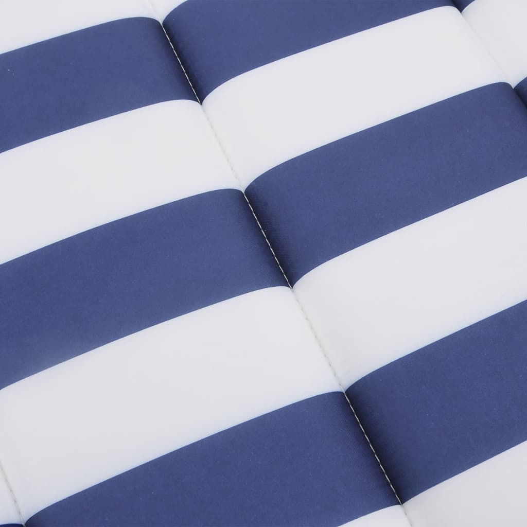 Blue and white striped Oxford fabric sun lounger cushion with cushioned padding.