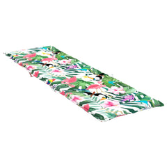 Multicolor Oxford fabric sun lounger cushion with floral and bird print.