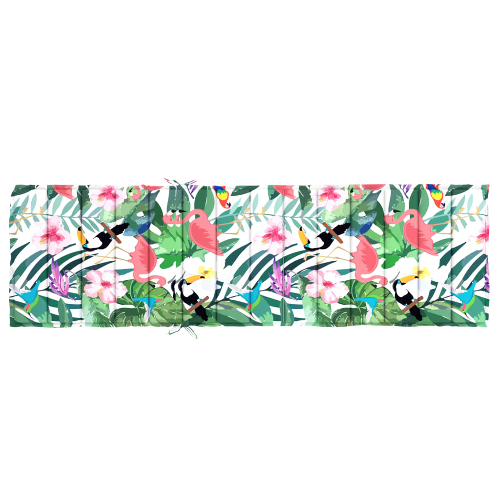 Multicolor sun lounger cushion with tropical bird and flower print, made of Oxford fabric.