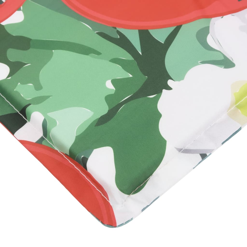 Multicolor Oxford fabric sun lounger cushion with leaf and flower pattern.