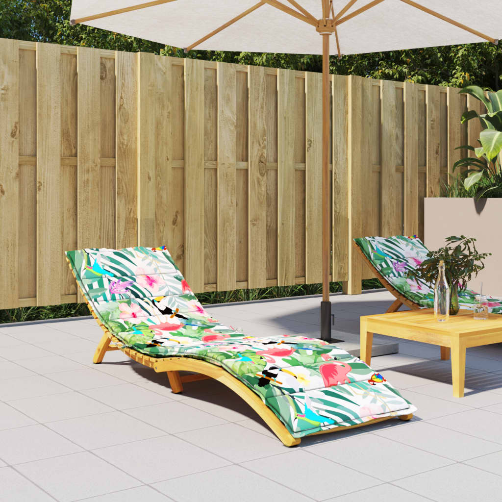 Multicolor Oxford fabric sun lounger cushion with tropical leaf and flower print.