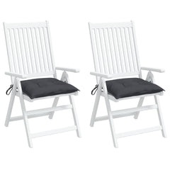 Two anthracite Oxford fabric chair cushions, each 15.7x15.7x2.8 inches, with corner ties.