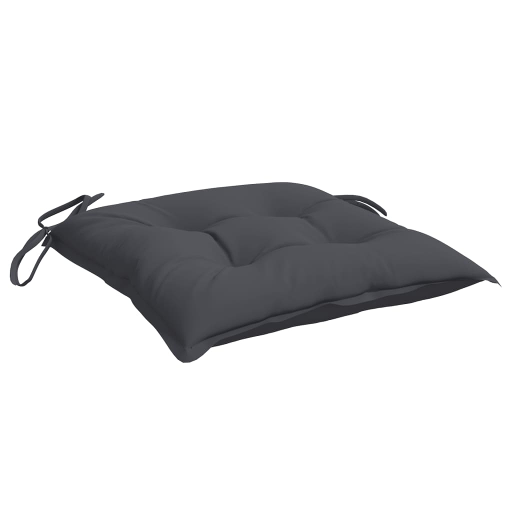 Two anthracite Oxford fabric chair cushions, each 15.7x15.7x2.8 inches with corner ties.