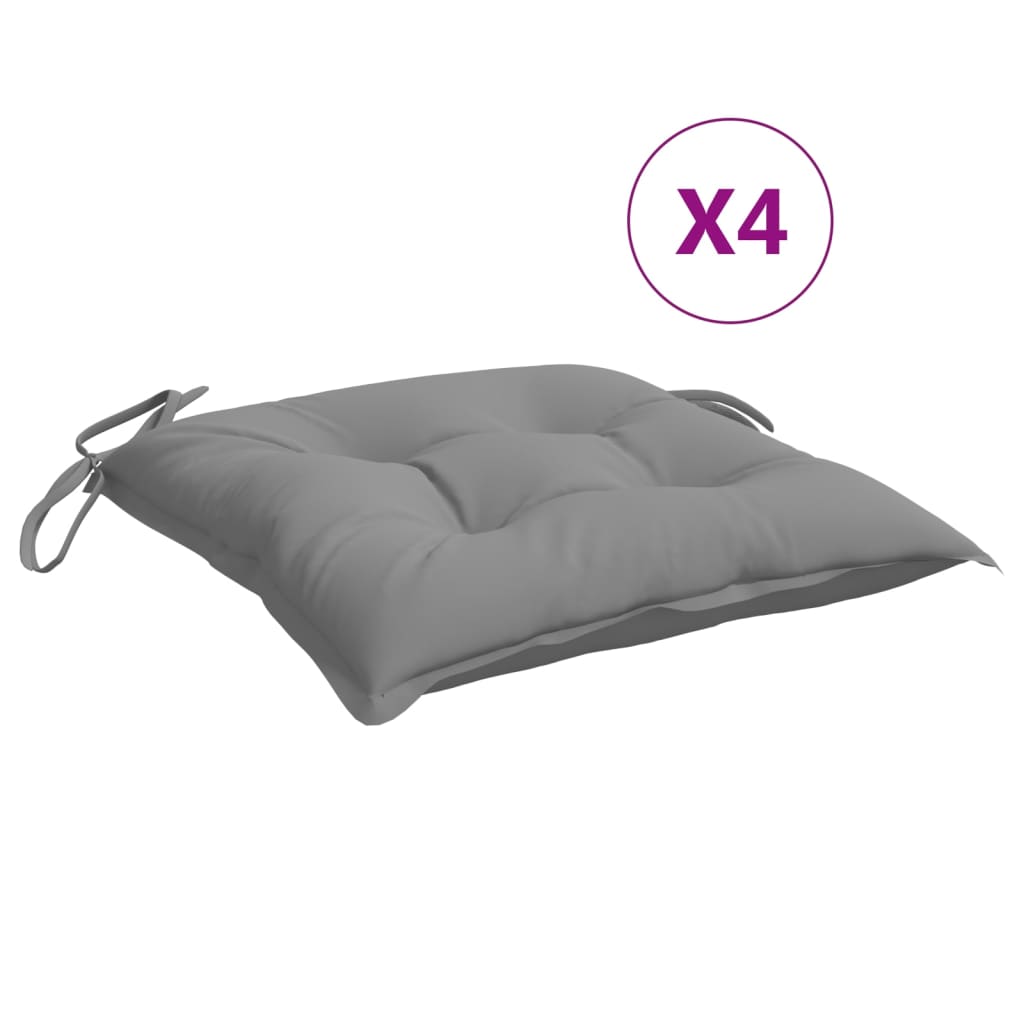 Gray Oxford fabric chair cushions, 15.7x15.7x2.8 inches, 4-pack with ties.
