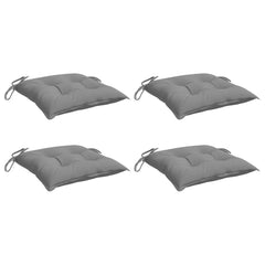 Four gray Oxford fabric chair cushions, each 15.7x15.7x2.8 inches with ties, shown from multiple angles.