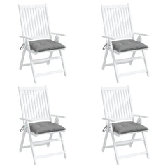 Four gray Oxford fabric chair cushions, each 15.7x15.7x2.8 inches, with ties.