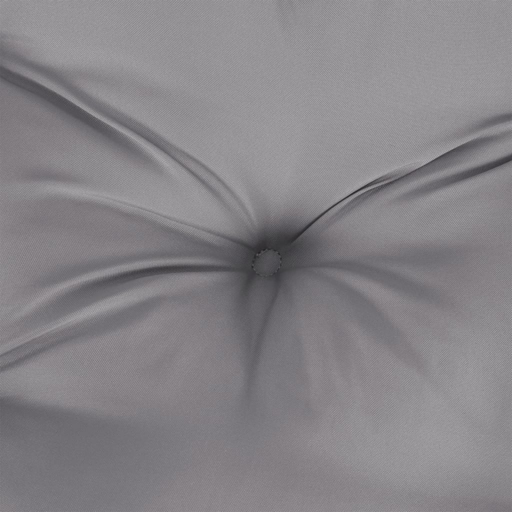 Gray Oxford fabric chair cushion with tufted center and ties, 15.7x15.7x2.8 inches.