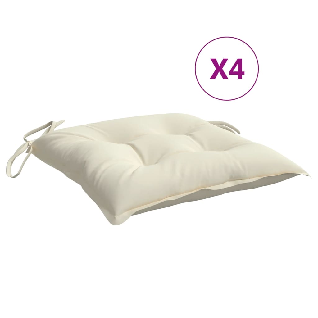 Cream white outdoor chair cushions with ties, 4-pack, Oxford fabric.