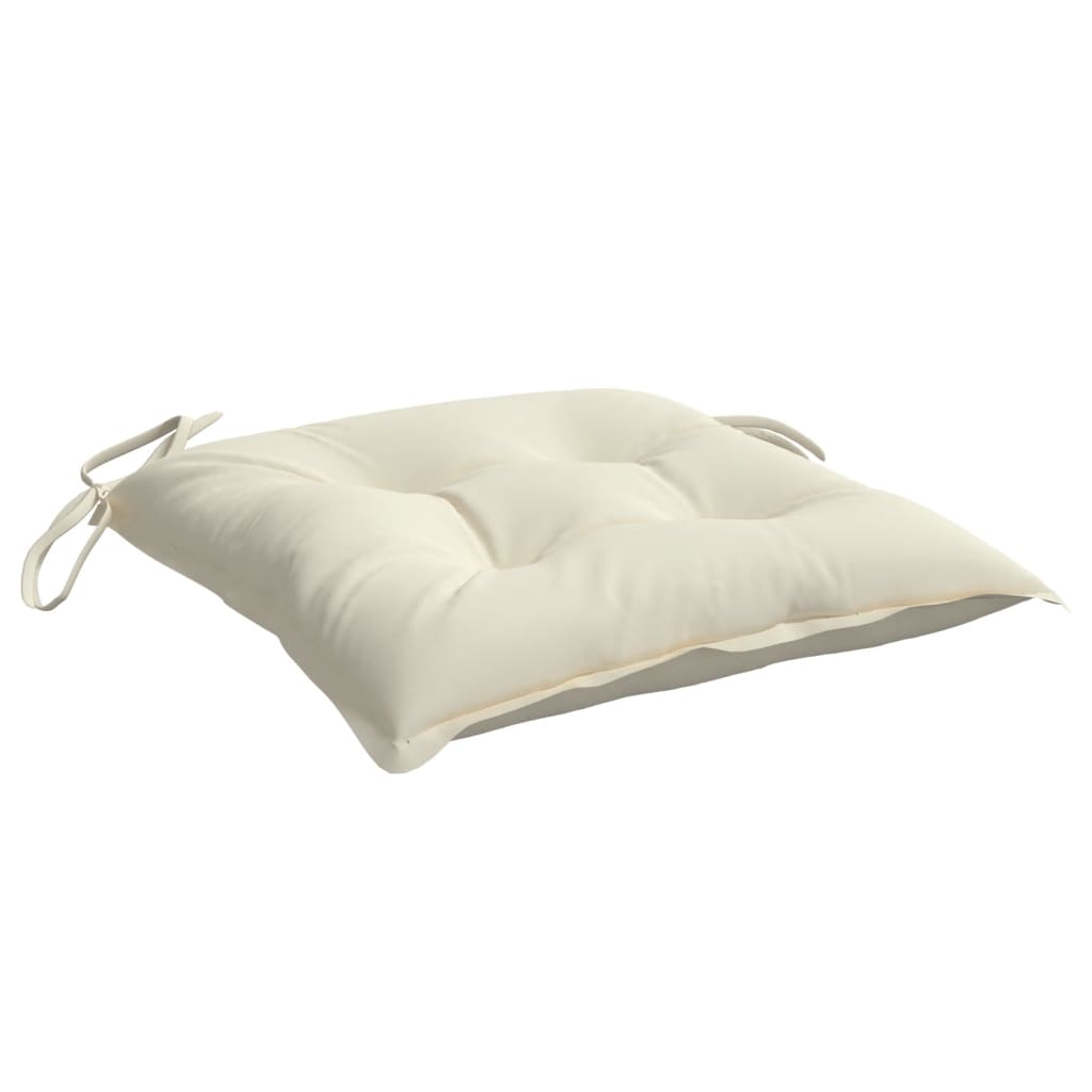 Cream white outdoor chair cushion in Oxford fabric with ties, from a 4-pack.