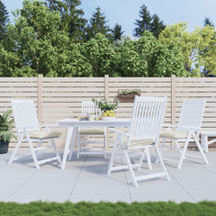 Cream white outdoor chair cushions in 4-pack, made of Oxford fabric, shown on white patio chairs.