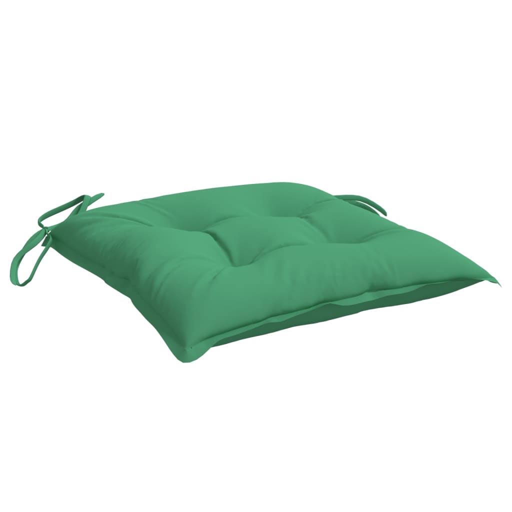 Six green Oxford fabric chair cushions, each 15.7x15.7x2.8in with ties.