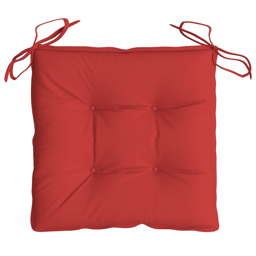 Red Oxford fabric chair cushion with tufted center and red ties, 15.7x15.7x2.8 inches.