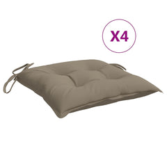 Four taupe Oxford fabric chair cushions with ties, 15.7x15.7x2.8 inches each.