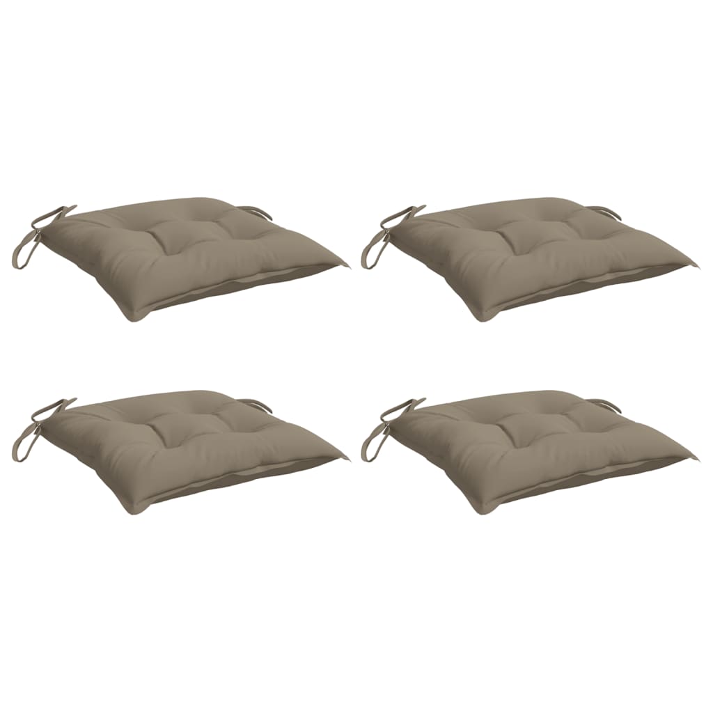 Four taupe Oxford fabric chair cushions, each 15.7x15.7x2.8 inches with ties.
