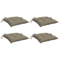 Four taupe Oxford fabric chair cushions, each 15.7x15.7x2.8 inches with ties.