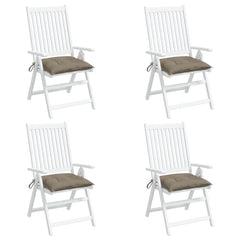 Four taupe Oxford fabric chair cushions, each 15.7x15.7x2.8 inches, with ties.