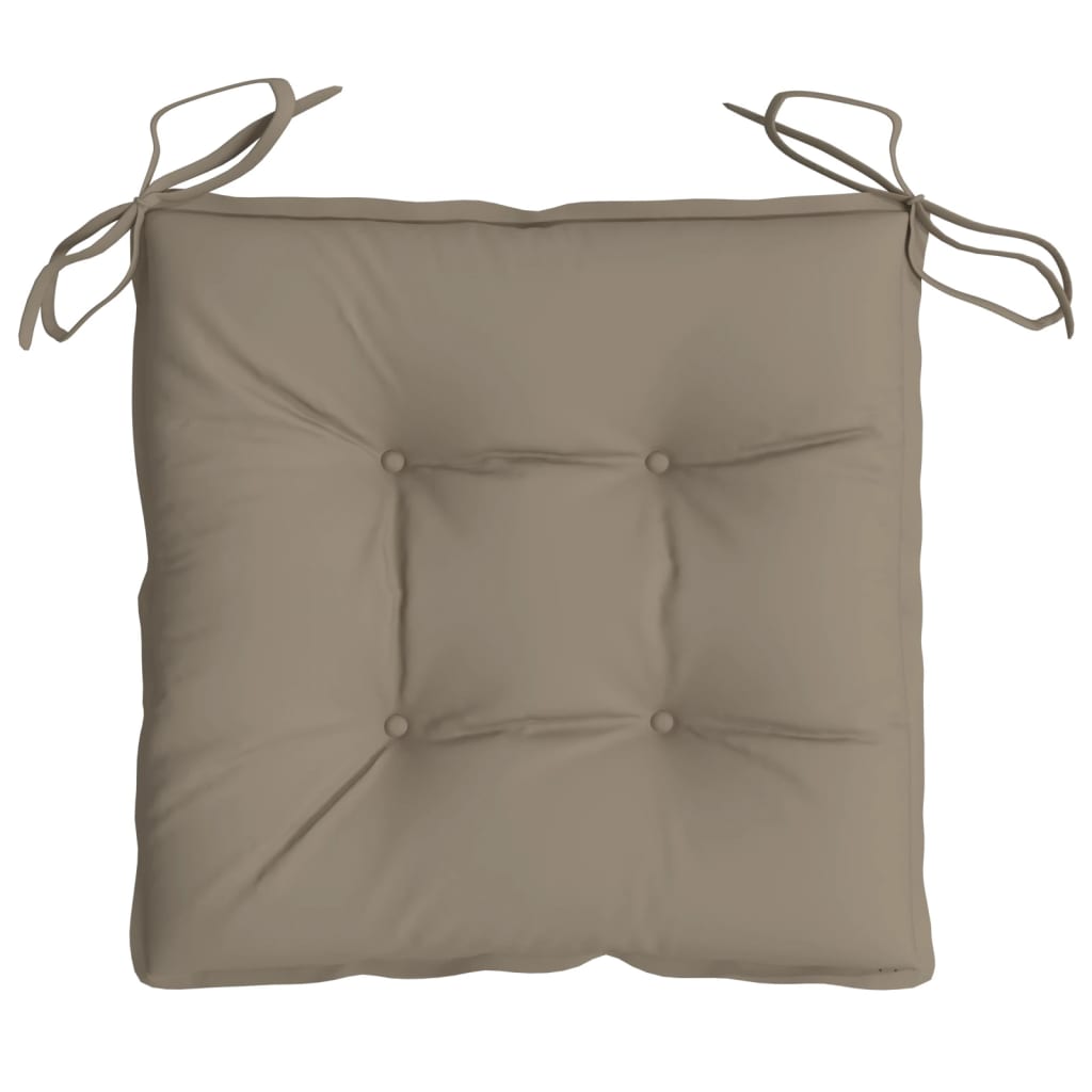 Four taupe Oxford fabric chair cushions, each 15.7x15.7x2.8in with ties.