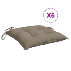 Taupe Oxford fabric chair cushions, 6-pack, 15.7x15.7x2.8in, with ties.