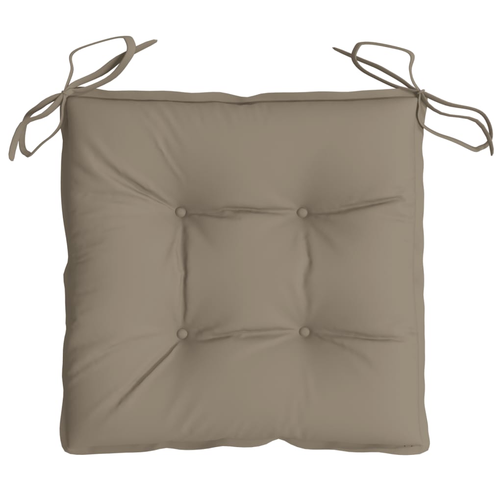Taupe Oxford fabric chair cushion with tufted center and tie straps, 15.7x15.7x2.8 inches.