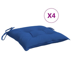 Set of four blue Oxford fabric chair cushions, each 15.7x15.7x2.8 inches with ties.